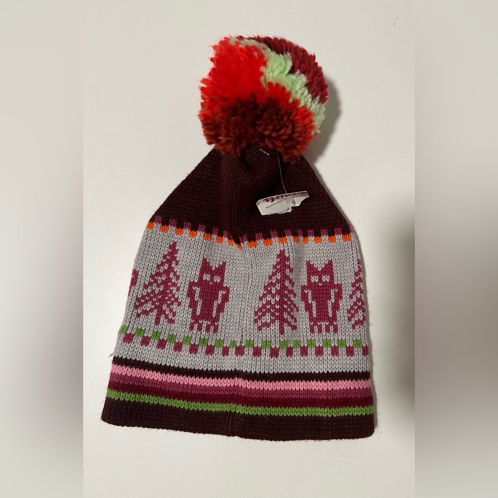 NWT Unbranded Beanie One Size Colorful Pom Pom Sharpie Mark on Label